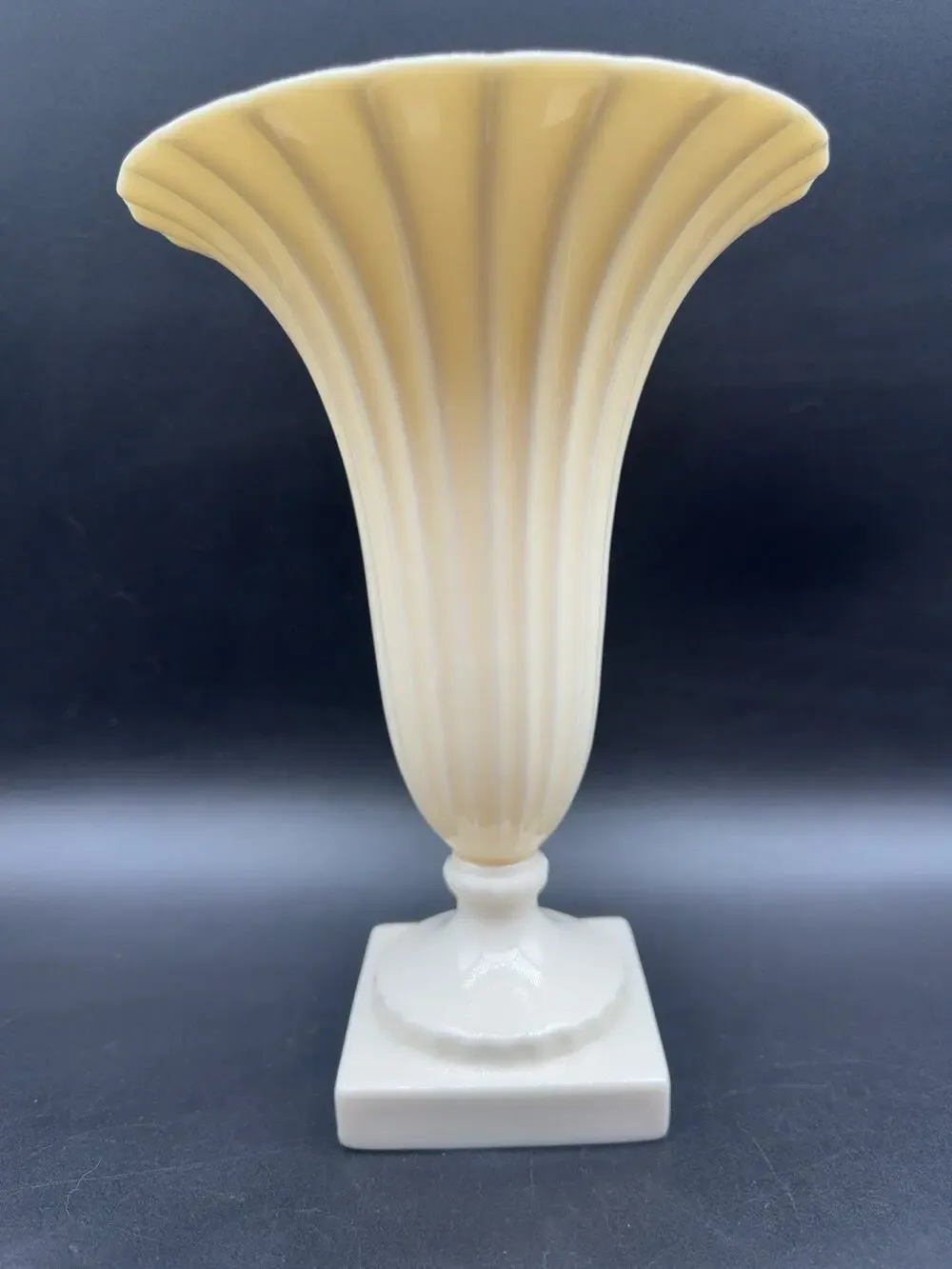 Vintage Lenox Trumpet Vase Green Mark 1931-1953 Ivory Yellow Fluted 9.5” USA